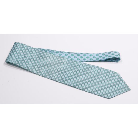 Gianni Versace Vintage 90s Green Sky Blue Geometric Print Silk Necktie Tie - Picture 2 of 7